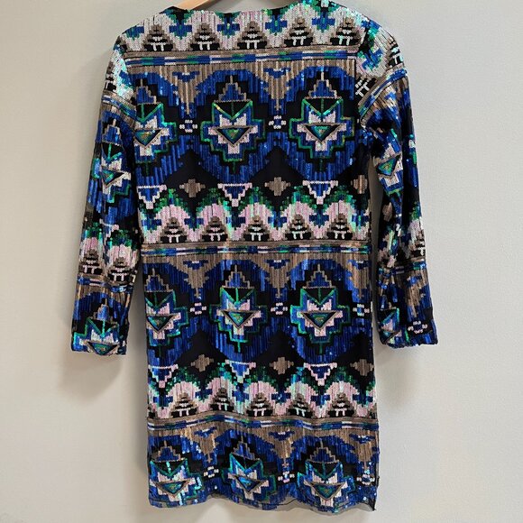 Zara Ethnic Print Sequins Embellished Party Evening Long Sleeve Dress Size US 8 - Picture 6 of 7